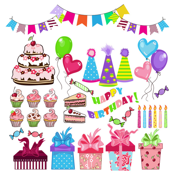 Set of birthday party elements - Vector, Image