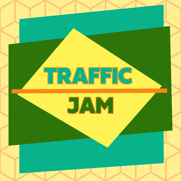 Text sign showing Traffic Jam. Conceptual photo a large number of vehicles close together and unable to move Asymmetrical uneven shaped format pattern object outline multicolour design. - Photo, Image