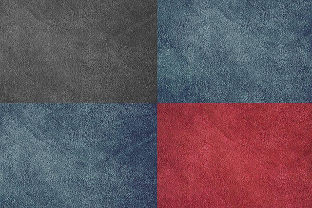 Natural suede. Blue and violet background. Suede leather texture. A piece of suede fabric. A sample of purple skin. - Photo, Image