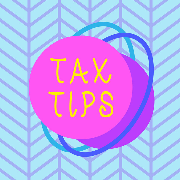 Text sign showing Tax Tips. Conceptual photo compulsory contribution to state revenue levied by government Asymmetrical uneven shaped format pattern object outline multicolour design. - Photo, Image