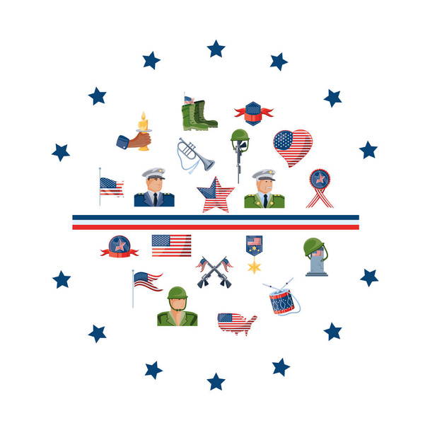 set of icons memorial day on white background - Vector, Image