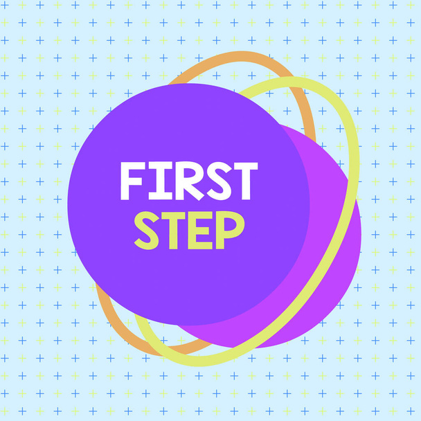 Handwriting text writing First Step. Concept meaning The first of a series of actions Act of starting something Asymmetrical uneven shaped format pattern object outline multicolour design. - Photo, Image