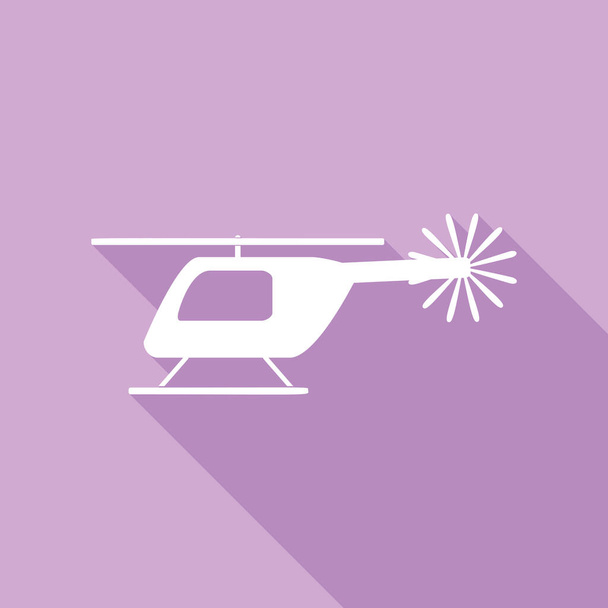 Illustrazione segno elicottero. Icona bianca con lunga ombra su sfondo viola
. - Vettoriali, immagini