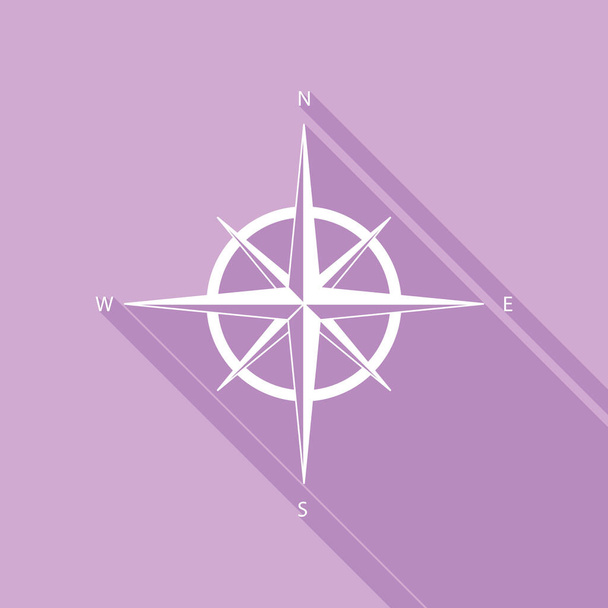 Знак розы ветра. Белая икона с длинной тенью на фиолетовом фоне
. - Вектор,изображение