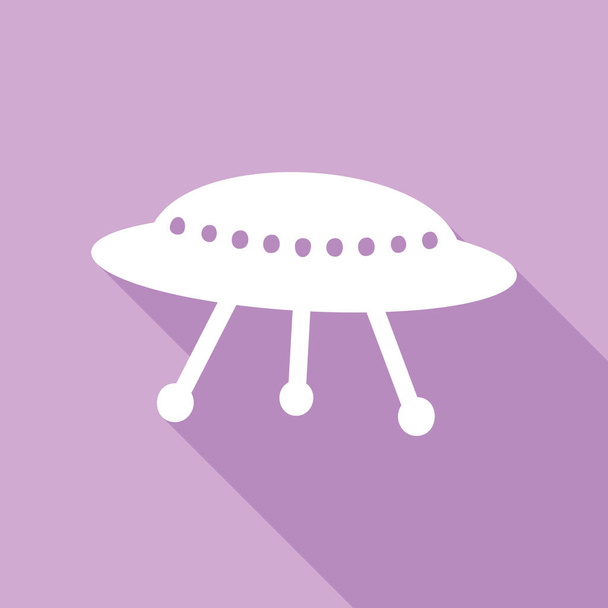 UFO egyszerű jel. Fehér ikon hosszú árnyék lila háttér. - Vektor, kép