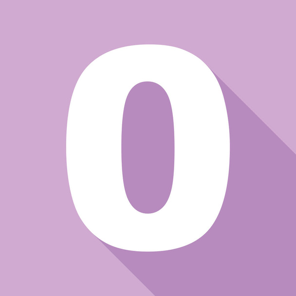 Száma 0 jel design sablon elem. Fehér ikon hosszú árnyék lila háttér. - Vektor, kép