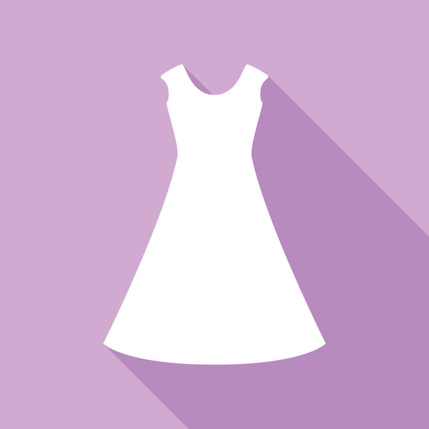 Beautiful long dress sign. White Icon with long shadow at purple background. - Vecteur, image