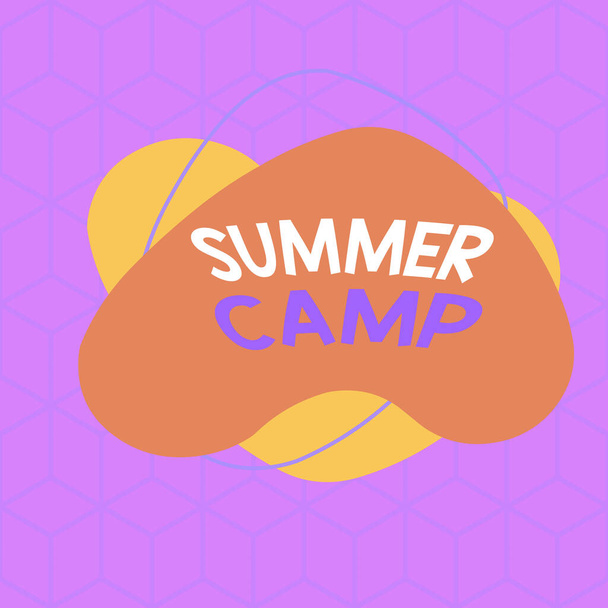 Conceptual hand writing showing Summer Camp. Business photo showcasing supervised program for children conducted during the summer Asymmetrical format pattern object outline multicolor design. - Photo, Image