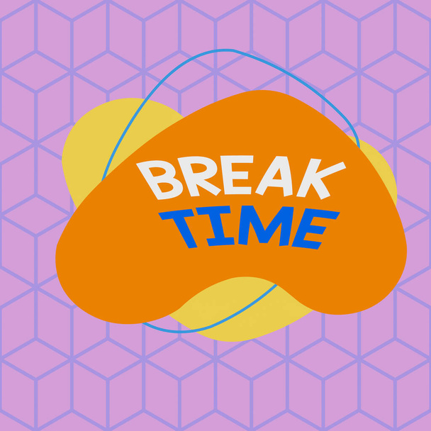 Conceptual hand writing showing Break Time. Business photo showcasing scheduled time when workers stop working for a brief period Asymmetrical format pattern object outline multicolor design. - Photo, Image