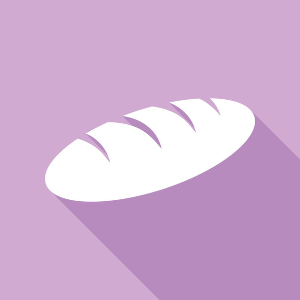Signo de pan. Icono blanco con sombra larga sobre fondo púrpura
. - Vector, imagen