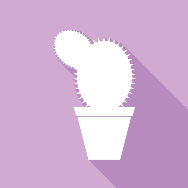 Ilustración de signo de cactus. Icono blanco con sombra larga sobre fondo púrpura
. - Vector, imagen
