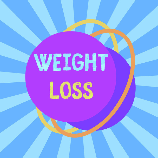 Text sign showing Weight Loss. Conceptual photo the fact of a demonstratings is or an animals is body weight becoming less Asymmetrical uneven shaped format pattern object outline multicolour design. - Photo, Image