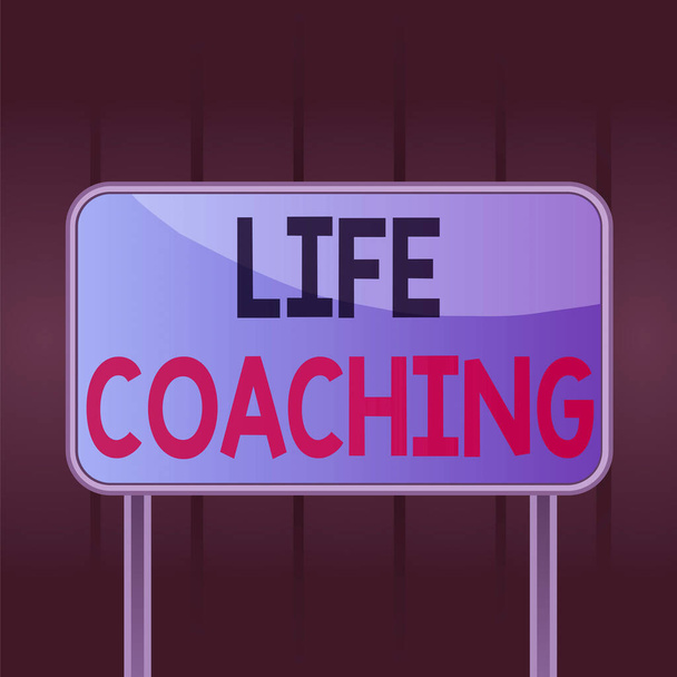 A Life Coaching-ot bemutató levél. Üzleti fotó kirakat bemutató alkalmazott, hogy segítsen elérni a célokat a karrier Fémrúd üres panel tábla színes háttér csatolt. - Fotó, kép