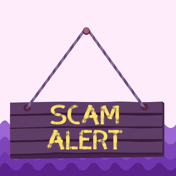 Conceptual hand writing showing Scam Alert. Business photo showcasing fraudulently obtain money from victim by persuading him Wood plank nail pin colorful background wooden panel fixed. - Photo, Image