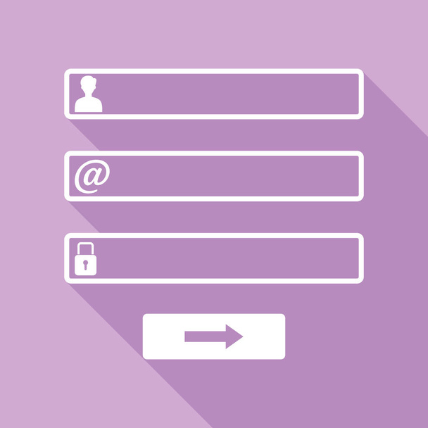 Web böngésző ablak bejelentkezési oldal jele. Fehér ikon hosszú árnyék lila háttér. - Vektor, kép