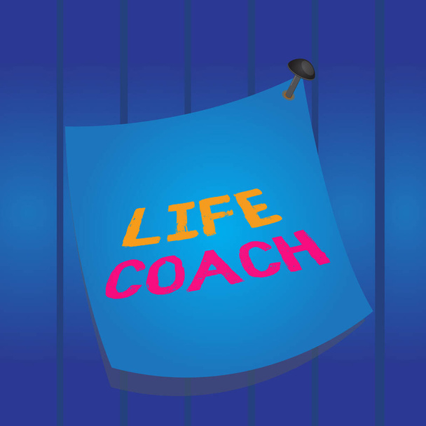 A Life Coach-ot bemutató levél. Üzleti fotó bemutatása valaki, aki segít azonosítani a célokat, és azt tervezi, hogy elérje őket görbe emlékeztető papír memo szegezett színes felszíni pin keret. - Fotó, kép