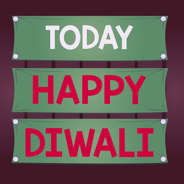Writing note showing Happy Diwali. Business photo showcasing festival of lights that celebrated by millions of Hindus Wooden panel attached nail on colorful background plank wood. - Photo, Image