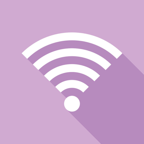 Wifi sign. White Icon with long shadow at purple background. - Vector, Image
