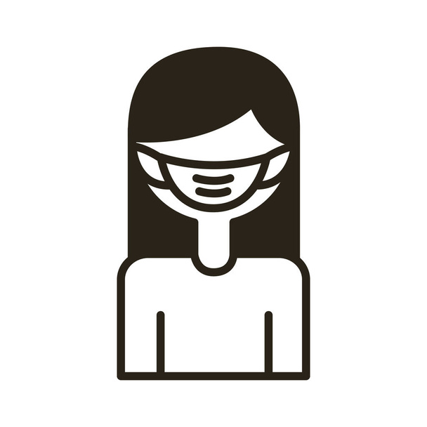 γυναίκα που χρησιμοποιεί το εικονίδιο στυλ πρόσωπο μάσκα γραμμή - Διάνυσμα, εικόνα