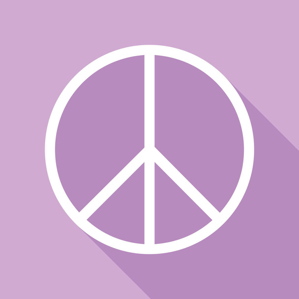 Friedenszeichen. Weiße Ikone mit langem Schatten auf violettem Hintergrund. - Vektor, Bild