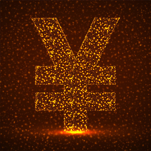 Abstract sign yuan of glowing particles. Neon financial symbol. Isolated vector illustration - ベクター画像