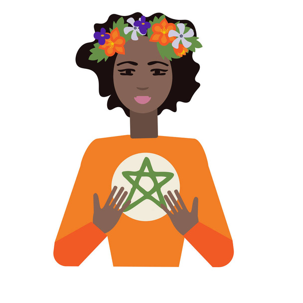 Wicca lány virágkoszorú illusztráció - Vektor, kép