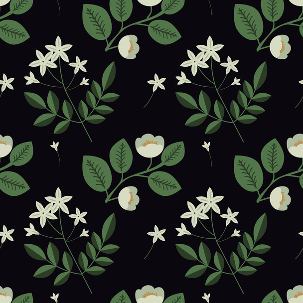 Zökkenőmentes jázmin és teanövény minta - Vektor, kép