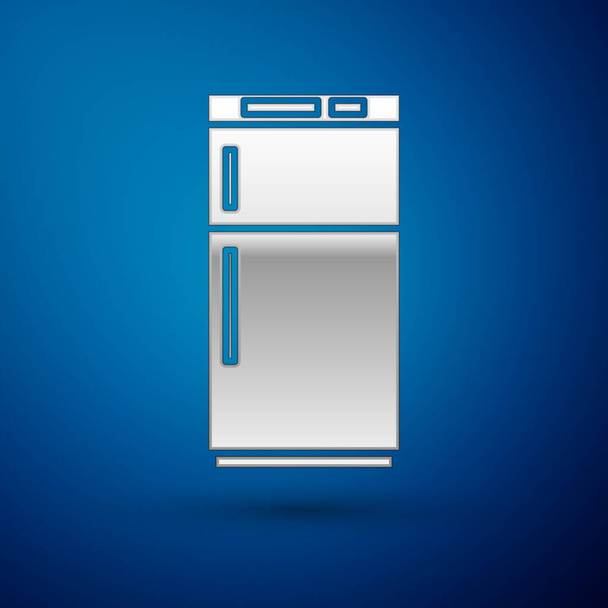 青色の背景に隔離された銀冷蔵庫のアイコン。冷蔵庫の冷蔵庫。家庭用技術や家電製品。ベクターイラスト - ベクター画像