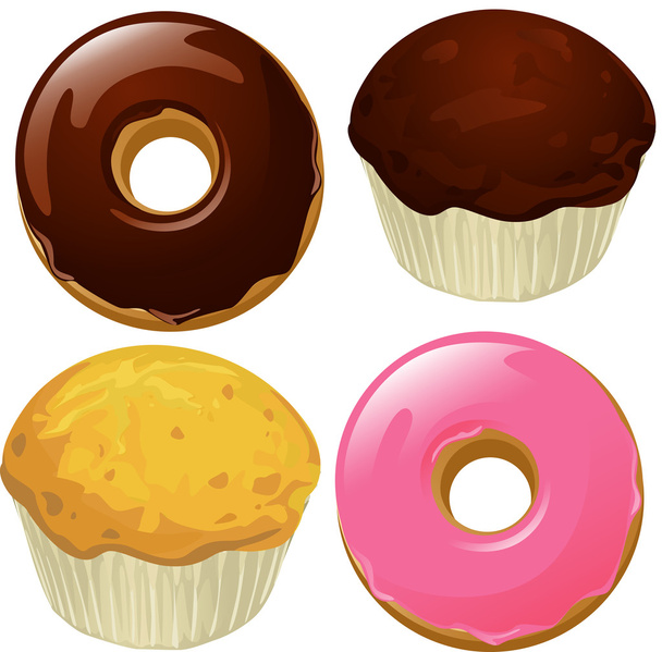 Donuts and Muffins isolated on a white background - vector illustration - Διάνυσμα, εικόνα