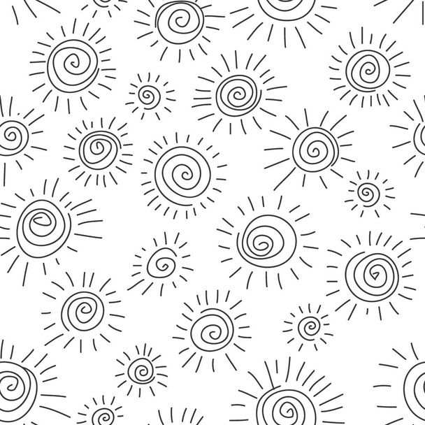 Hand drawn seamless pattern. Simple pattern with sun. Handdrawn sunshine symbol pattern. Vector images - Вектор, зображення