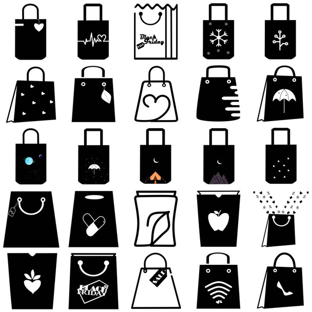 Set of paper shopping bag icons. Shopping bag for advertising and branding collection for retail design. Perfect for your web page, ui, mobile. Gift boxing vector illustration for products and things. - Vector, Image