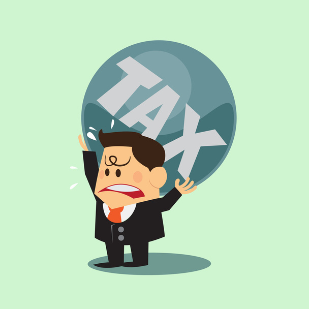 Business man taxes carry on shoulder and worry - Vector, Image