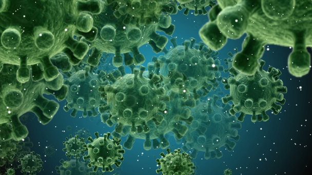 Coronavirus Covid-19 ilustração do vírus infectado 2019-ncov pneumonia no sangue. Médico Vírus modelos realistas. Papel de parede Coronavirus. Microrganismos, Bactérias patogénicas
. - Foto, Imagem