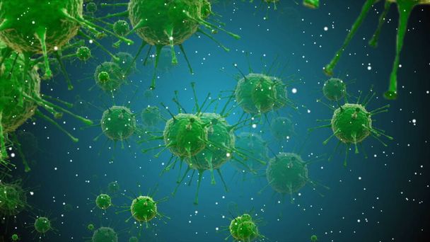 Coronavirus Covid-19 Infizierte Viren 2019-ncov Lungenentzündung im Blut. Medical Virus realistisches Modell. Coronavirus Tapete. Mikroorganismen, Pathogene Bakterien. Teilchen. - Foto, Bild