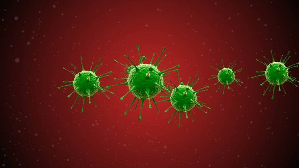 Coronavirus Covid-19 Zakażony wirus 2019-ncov zapalenie płuc we krwi. Wirus medyczny realistyczny model. Tapeta koronawirusowa. Mikroorganizmy, bakterie patogenów. Cząstki stałe. - Zdjęcie, obraz