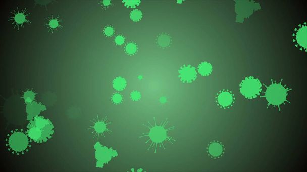 Illustration von Coronavirus, Covid-19-Zellen, Bakterien, Bakterien, die auf farbigem Hintergrund schweben. Mikrozellmodelle für Viren. Emoji, Zeichen, Lächeln von ncov, covid-19 Mikroorganismus Bakterienzellen unter dem Mikroskop Ansicht. - Foto, Bild