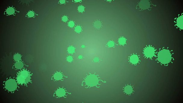Ilustração de coronavírus, células covid-19, bactérias, bactérias flutuando sobre fundo colorido. Modelos de microcélulas de vírus. Emoji, charachters, sorrisos de ncov, células de bactérias de microrganismos covid-19 sob visão microscópica
. - Foto, Imagem