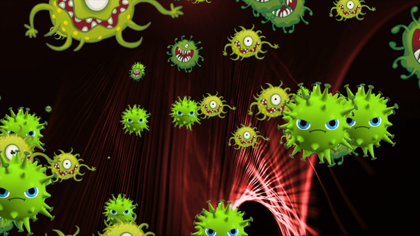 Ilustrace koronaviru, kovid-19 buněk, bakterií, bakterie plovoucí na barevném pozadí. Modely mikrobuněčných virů. - Fotografie, Obrázek
