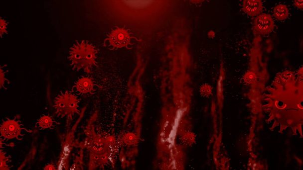 Illustration of coronavirus, covid-19 cells, bacteria, bacterium floating on colored background. Virus micro cell models. - Фото, зображення