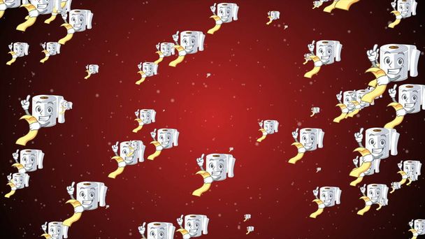 Toilet Roll happy Emoji Partikel fließen Illustration Hintergrundanimation. Toilettenpapier-Emojis lächeln, Zeichen. Während der Coronavirus-Pandemie und Panik kaufen Menschen Toilettenpapier. - Foto, Bild