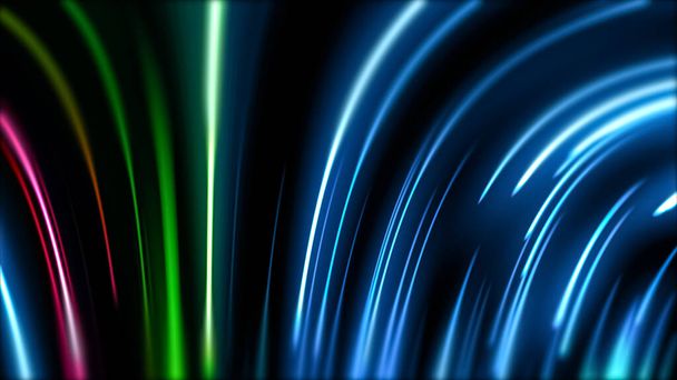 Leuchtende Linien, blauviolette Neonlichter, Lasershow, Nachtclub, Equalizer, abstrakter fluoreszierender Hintergrund, optische Täuschung, virtuelle Realität - Foto, Bild