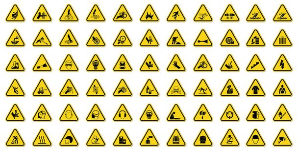 Etiquetas de símbolos de peligro de advertencia Sign Isolate sobre fondo blanco, ilustración vectorial  - Vector, imagen
