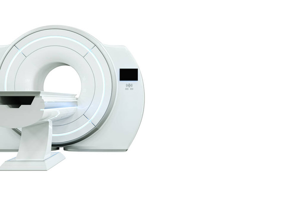 MRI přístroj, magnetická rezonance zobrazovací stroj izolovaný na bílém pozadí. Pojem medicína, technologie, budoucnost. 3D vykreslování, 3D ilustrace, kopírovací prostor - Fotografie, Obrázek