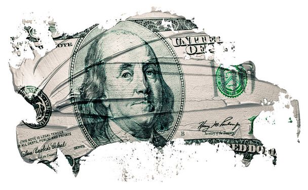 Benjamin Franklin στο χαρτονόμισμα των 100 δολαρίων, απομίμηση του πετρελαίου που απομονώνονται σε λευκό. - Φωτογραφία, εικόνα