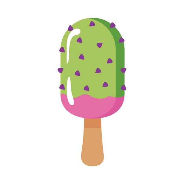 delicioso helado en palo con chips icono de estilo plano
 - Vector, Imagen