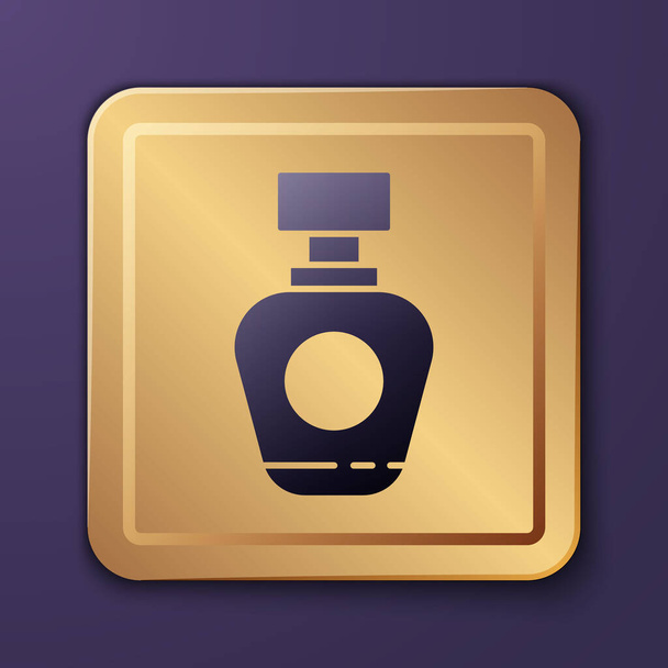 Fialová ikona parfému izolovaná na fialovém pozadí. Zlatý knoflík. Vektorová ilustrace - Vektor, obrázek