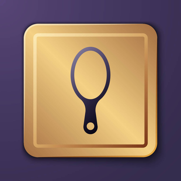 Purple Hand mirror icon isolated on purple background. Gold square button. Vector Illustration - Vector, Image