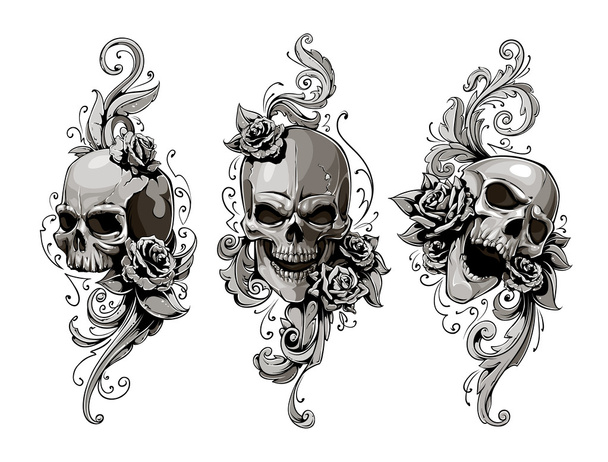 Skulls with floral patterns - Vector, Image