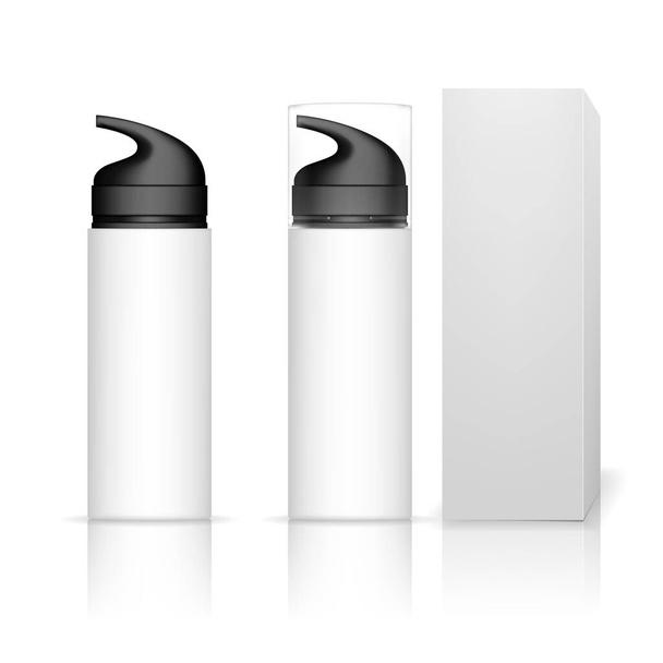 Cosmetic plastic bottle with dispenser pump. Skin care bottles for gel, liquid, lotion, cream, shampoo, bath foam. Beauty product package. Vector illustration. - Вектор, зображення