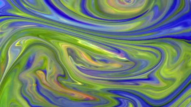 Abstrakti tausta psykedeelinen maalaus värikkäitä kirkkaita värejä. Orgaaninen vaikutus neste maalaus liikkuu ja liukuu hitaasti. Pyörteet ja leviäminen. - Materiaali, video